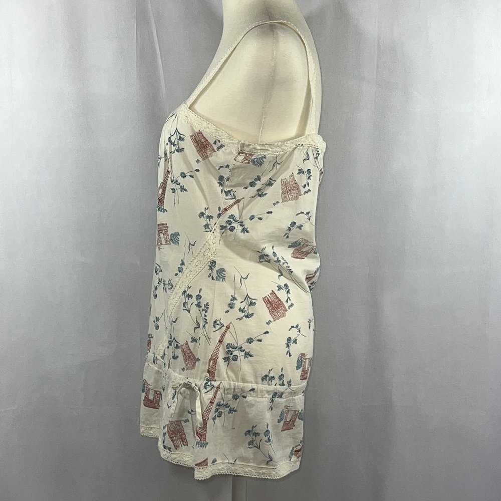 Fossil White & Cream Eiffel Tower Print Sleeveless Cotton Tank Top Size … - Picture 2 of 7